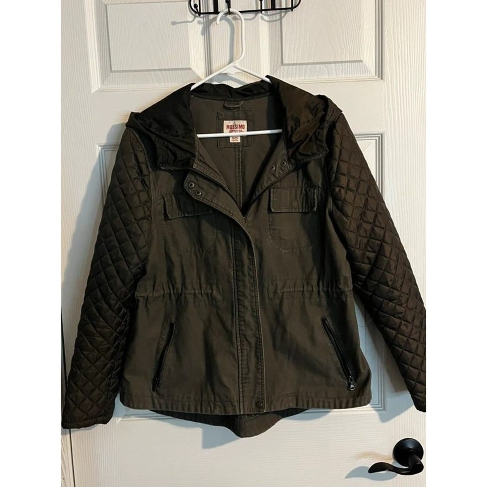 Mossimo Supply Co, Olive Green Quilted Sleeve Hooded Utility Jacket
